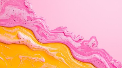 Wall Mural - A vibrant abstract swirl of pink, yellow, and orange colors, creating a visually appealing and smooth texture.