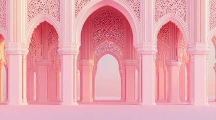 Poster - Pink Palace Intricate Arches and Columns Design