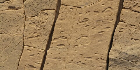 Poster - Weathered Rock Texture. Beige Stone Surface with Cracks. Natural Erosion Patterns. Ancient Markings Suggesting Time's Passage. Rugged Indents Create Visual Interest. A Perfect Backdrop.
