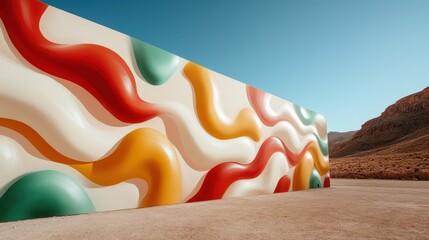 Poster - An artistic image of a vibrant wall adorned with colorful abstract patterns, representing creativity, modernity, and the expressive capability of urban art in contemporary spaces.