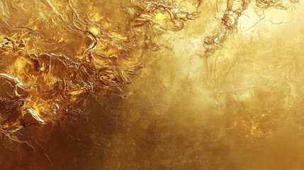 Poster - an artistic golden abstract background with flowing liquid-like textures and reflective highlights, 