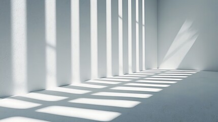 Poster - Interior with sunlight streaming through blinds, creating shadows. Abstract architecture with light patterns