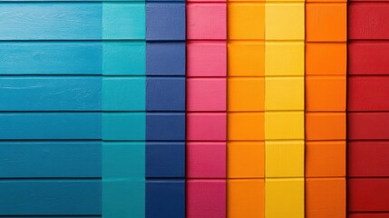 Poster - A visually striking display of painted wooden panels in various vibrant hues, creating an energetic and inviting backdrop that signifies artistry and creativity.