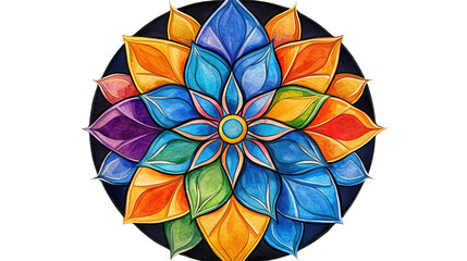 Poster - Vibrant Kaleidoscopic Flower Mandala Abstract Digital Art