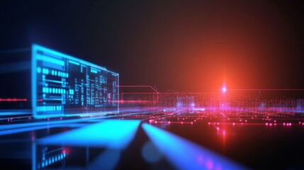 Poster - dynamic data visualization digital interface infographic futuristic environment aerial perspective t