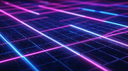 Poster - Abstract Neon Grid Lines Digital Art