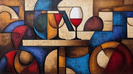 Poster - Abstract painting showing two wine glasses on a colorful table