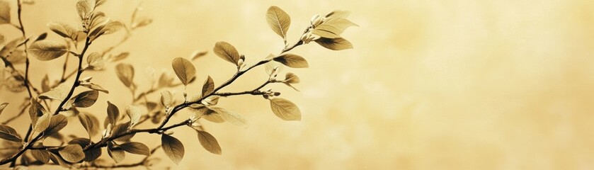 Poster - Golden Branch with Delicate Leaves and Buds