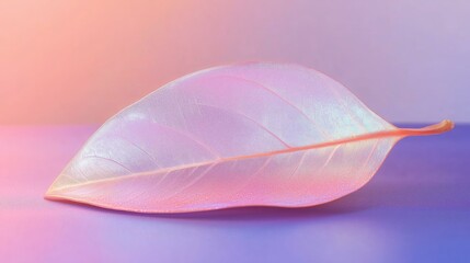 Wall Mural - translucent leaf on pastel gradient background capturing natural elegance and serenity