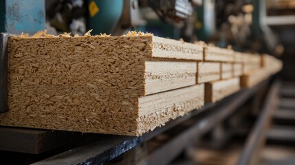 Aufkleber - Stacked oriented strand board panels on a manufacturing line