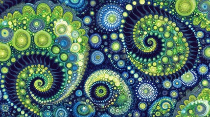 Poster - Abstract swirling patterns of green blue and yellow circles