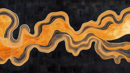 Poster - Abstract Gold And Black Wavy Line Art