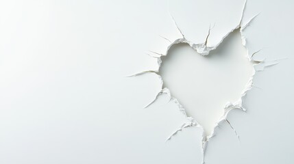 Poster - An artistic heart-shaped hole in a pristine white wall captures a sense of love and vulnerability, symbolizing the emotions often concealed behind our facades in life.