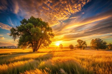 Wall Mural - Capture breathtaking long-exposure sunset landscapes during golden hour.