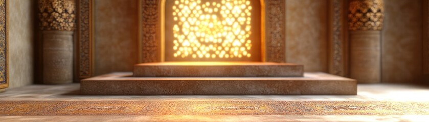 Poster - Ornate islamic architecture features a platform bathed in golden light