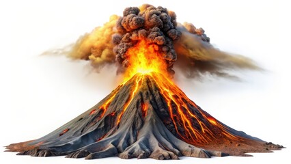 Wall Mural - Volcanic Eruption on White Background