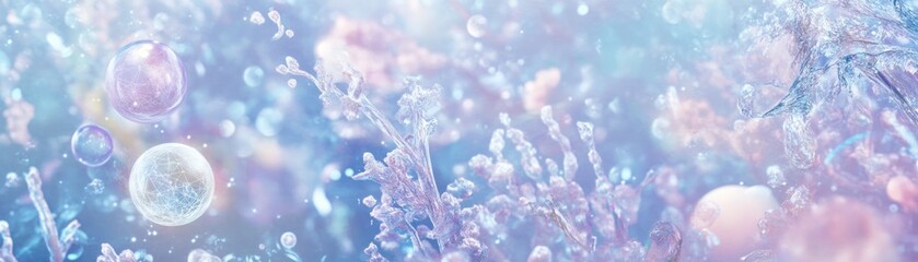 Poster - Abstract dreamy image of ice crystals and floating spheres