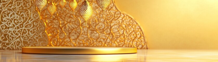Aufkleber - Golden Platform with Intricate Arabesque Background and Lanterns
