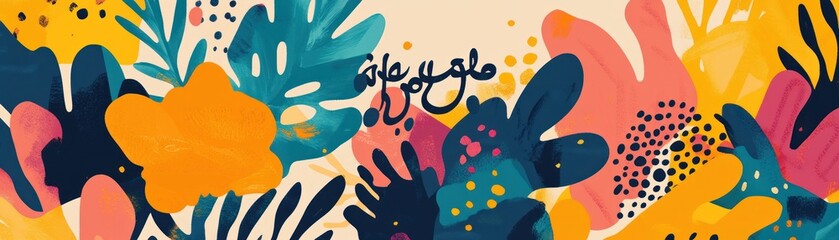 Poster - Abstract Colorful Floral Artistic Design Featuring Arabic Calligraphy