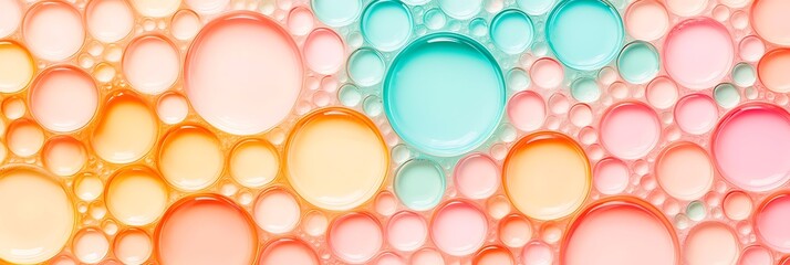 Wall Mural - A vibrant pattern of colorful bubbles in shades of pink, orange, and turquoise, creating a lively and dynamic visual effect.