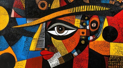 Poster - Abstract portrait of a woman wearing a hat in cubist style