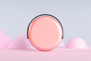 Poster - Coral-colored circular headphones on a minimalist pink background
