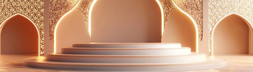 Poster - Elegant display stage with three steps and ornate arches