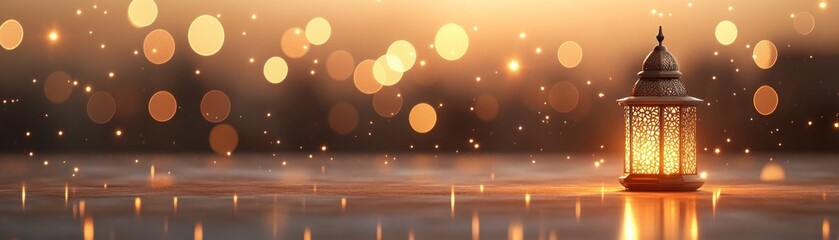 Poster - Intricate metal lantern glows warmly against a bokeh background