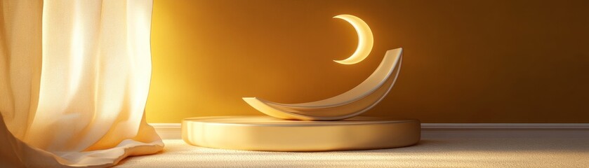 Aufkleber - Gold islamic crescent moon and star displayed with soft curtains