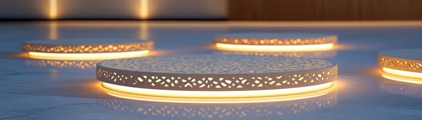 Poster - Illuminated Round Platforms With Intricate Cutout Designs