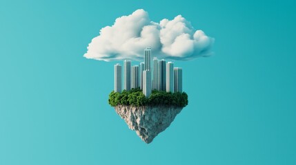 Wall Mural - Futuristic Floating Island City with Upside-Down Skyscrapers Defying Gravity