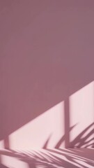 Poster - Sunlit palm shadows dance across minimal pink wall creating dynamic patterns
