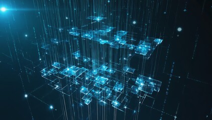 Abstract digital network structure, futuristic technology, data flow. Possible use Stock photo for technology, innovation, and future