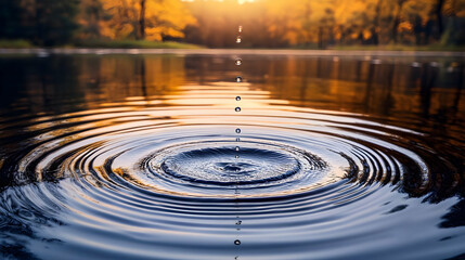 Sticker - Water drop ripples, autumn park, sunset