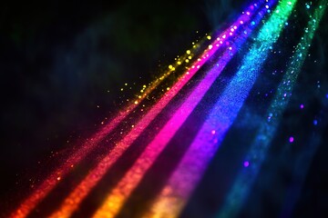 Wall Mural - Radiant Rainbow Light Beams Exploding on Black Background, Vivid Color Spectrum, Dynamic Energy, Abstract Art, Modern Design Element, Perfect for Posters, Wallpapers, Banners, Websites, Digital Art,  