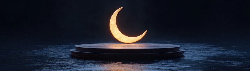 Fototapete - Crescent moon glowing on a dark two tiered stage