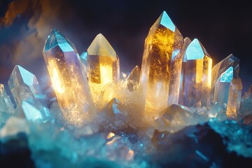 Wall Mural - Prismatic Light Reflections: A Cinematic Dreamscape of Shimmering Hues and Radiant Glows, Capturing the Ethereal Beauty of Light's Dance on Crystal Surfaces, Perfect for Abstract Backgrounds, Modern  