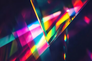 Wall Mural - Prismatic Spectrum: A Close-Up of a Crystal Prism Exploding with Vibrant Rainbow Light Against a Dramatic Black Background, Perfect for Science, Technology, or Abstract Design Projects.               