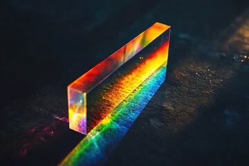 Wall Mural - Prismatic Light Show: A Close-Up of a Crystal Prism's Dispersion Against a Dramatic Black Background, Capturing the Vibrant Spectrum of Refracted Light in Stunning Detail. Perfect for science, design,