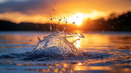 Aufkleber - Splashing water, impact lake sunset. Recreation, tranquil, reflection, ripples. Nature, background, travel or stock photo use