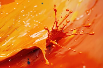 Wall Mural - A vibrant drop of orange paint splashes onto a bright yellow surface, perfect for adding color and contrast to your design