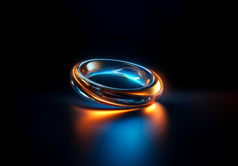 Aufkleber - Shenzhen, China - Unknown Date : A luminous ring glows with vibrant blue and orange light against a dark backdrop, creating a striking and modern abstract design.
