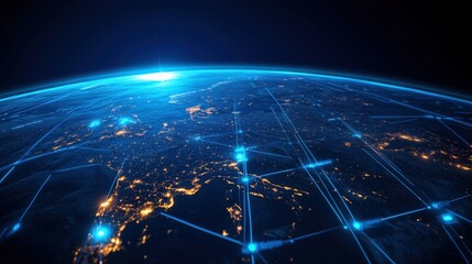 Poster - Global digital connectivity expansion earth infographic outer space aerial view network concept
