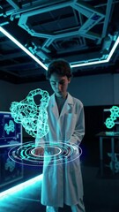Aufkleber - Young scientist interacts with futuristic holographic technology in hightech lab environment