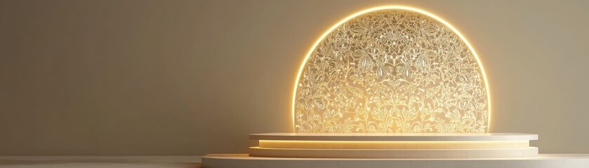 Aufkleber - Illuminated Floral Design Backdrop With Tiered Display Platform