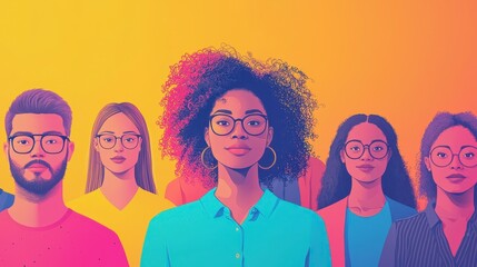Poster - Bright picture illustration of a group of people marketers Ensuring Workplace Inclusivity