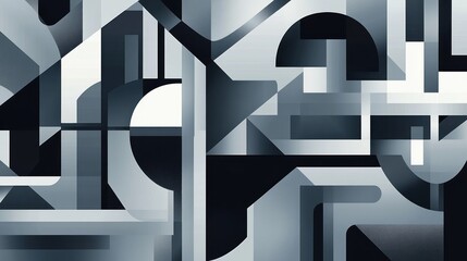 Aufkleber - Abstract Geometric Composition in Shades of Gray and Black