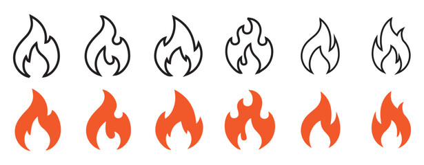 Aufkleber - Flame vector fire icon. Flame logo template and silhouette shape. Fire icon set on transparent background. Vector illustration eps 10