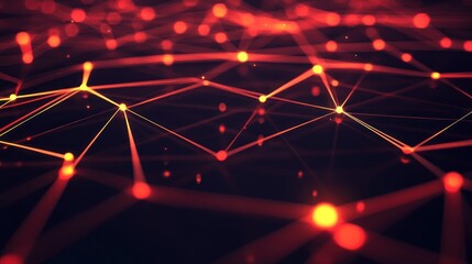 Poster - Abstract Red Network Connections Illuminated Glowing Nodes