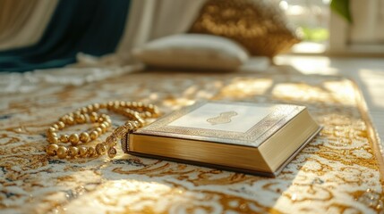Poster - Quran and Prayer Beads Resting on Prayer Mat